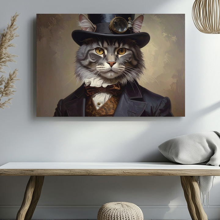 Regal Tabby Cat Portrait Canvas – 19th Century Aristocratic Feline Art - Gifitto