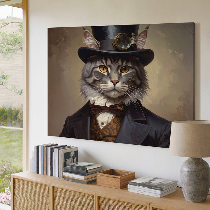 Regal Tabby Cat Portrait Canvas – 19th Century Aristocratic Feline Art - Gifitto