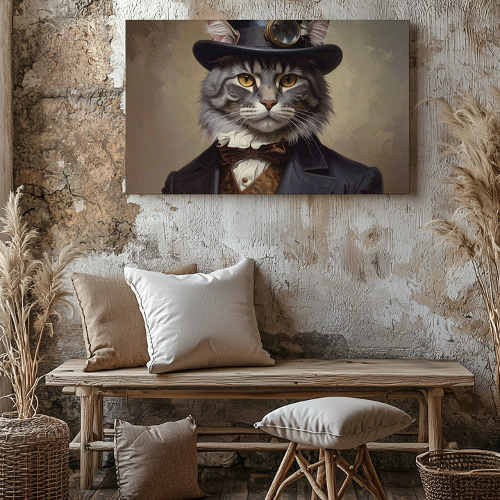 Regal Tabby Cat Portrait Canvas – 19th Century Aristocratic Feline Art - Gifitto