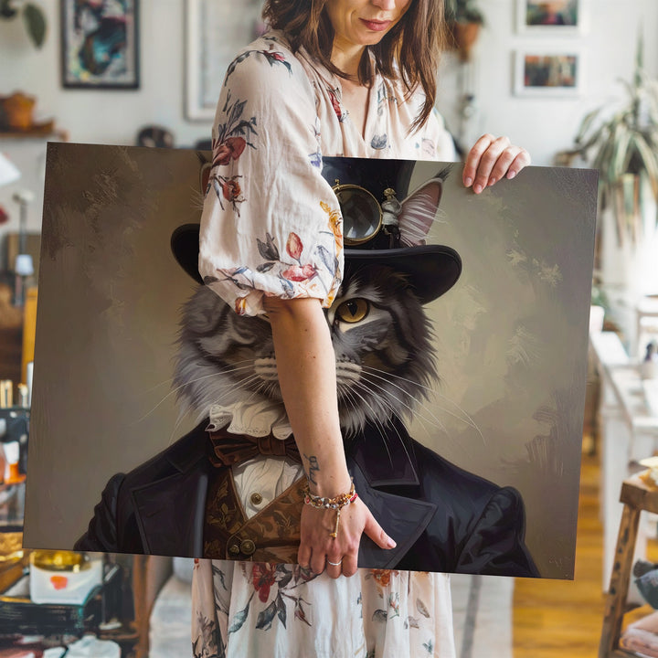 Regal Tabby Cat Portrait Canvas – 19th Century Aristocratic Feline Art - Gifitto