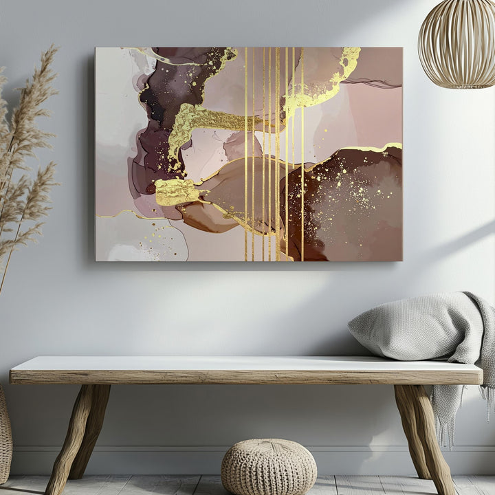 Molten Gold Canvas – Abstract Art with Rich Browns, Soft Pinks, and Gold Accents - Gifitto