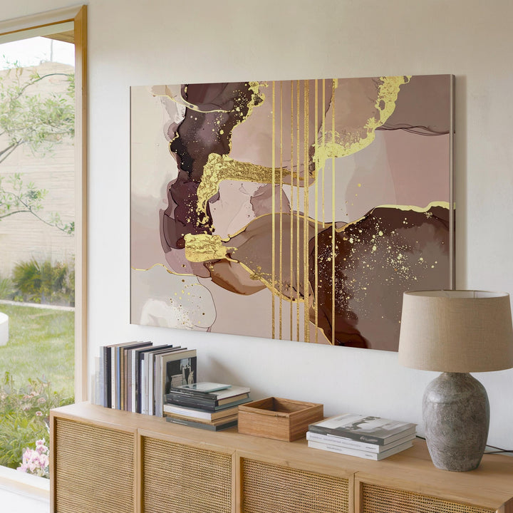 Molten Gold Canvas – Abstract Art with Rich Browns, Soft Pinks, and Gold Accents - Gifitto