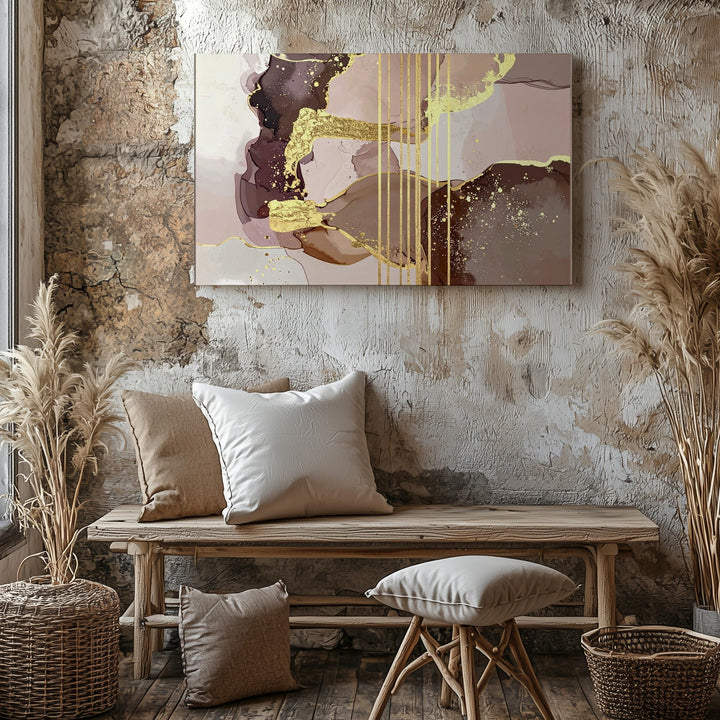 Molten Gold Canvas – Abstract Art with Rich Browns, Soft Pinks, and Gold Accents - Gifitto