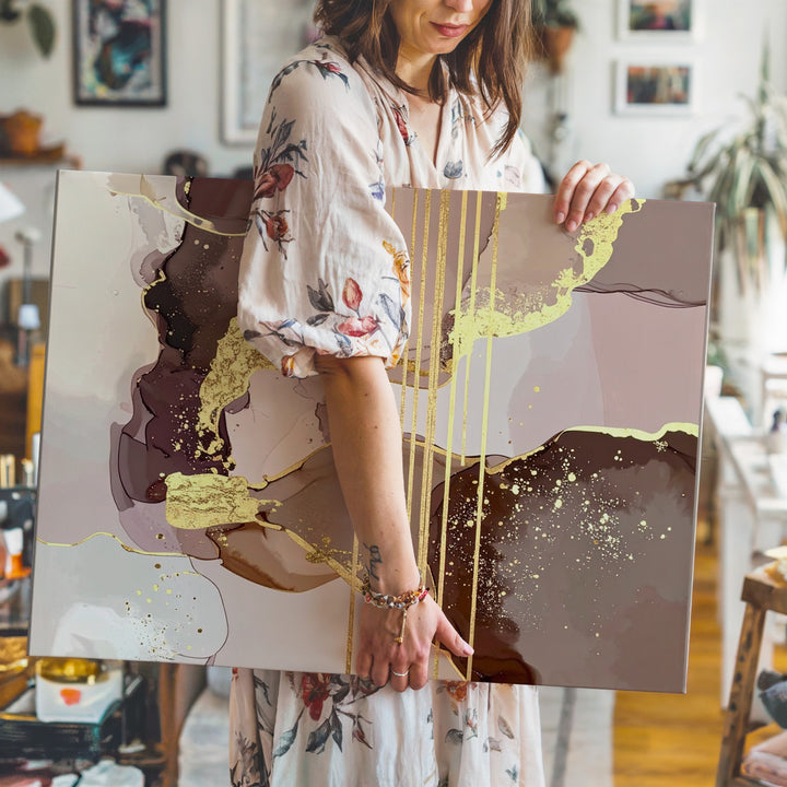 Molten Gold Canvas – Abstract Art with Rich Browns, Soft Pinks, and Gold Accents - Gifitto