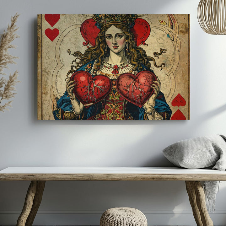 Queen of Hearts Reimagined Canvas – Vintage Anatomical Card Art - Gifitto