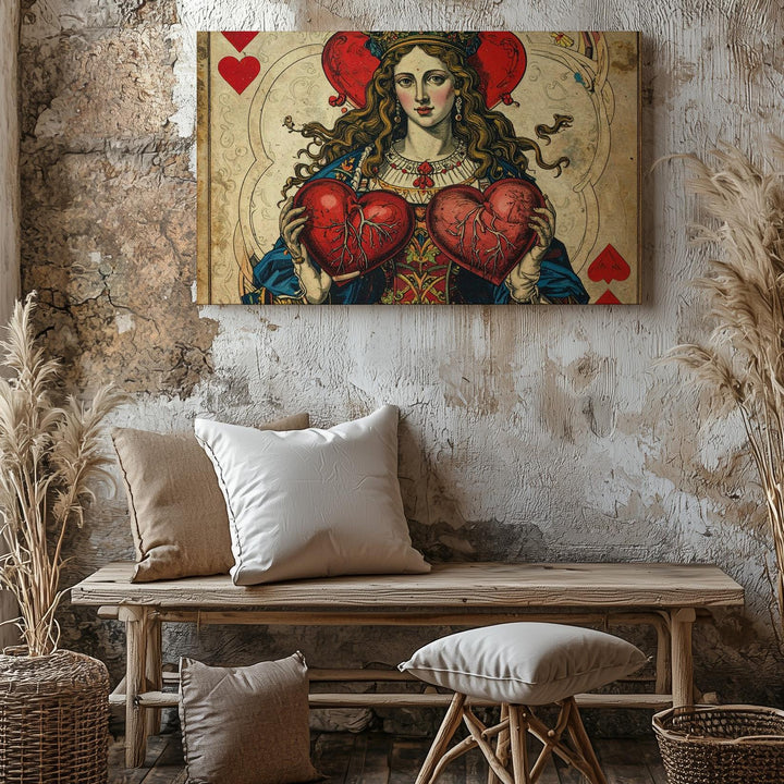 Queen of Hearts Reimagined Canvas – Vintage Anatomical Card Art - Gifitto