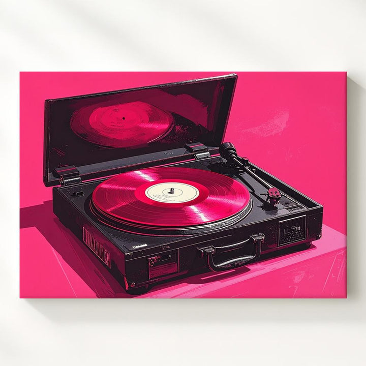 Hot Pink Vinyl Canvas – Retro Record Player Pop Art Wall Print - Gifitto