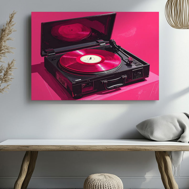Hot Pink Vinyl Canvas – Retro Record Player Pop Art Wall Print - Gifitto