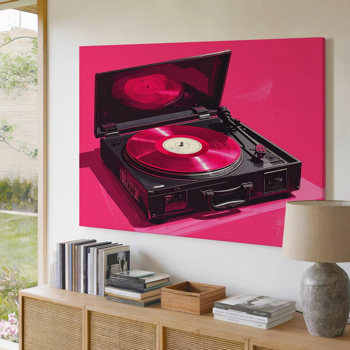 Hot Pink Vinyl Canvas – Retro Record Player Pop Art Wall Print - Gifitto