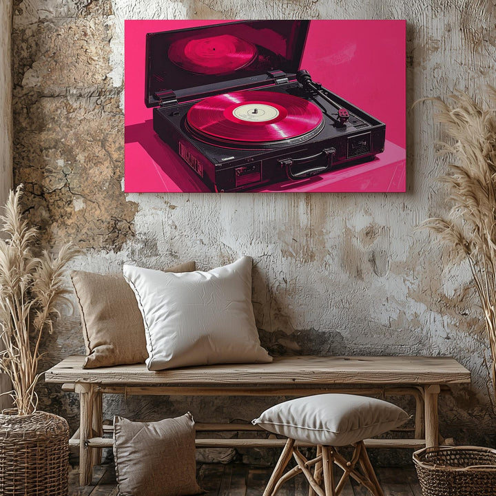 Hot Pink Vinyl Canvas – Retro Record Player Pop Art Wall Print - Gifitto