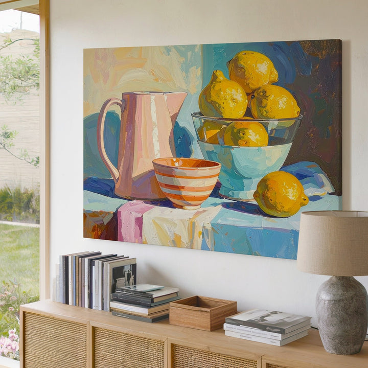 Lemon Bowl Kitchen Canvas – Pastel Still Life with Retro Charm - Gifitto