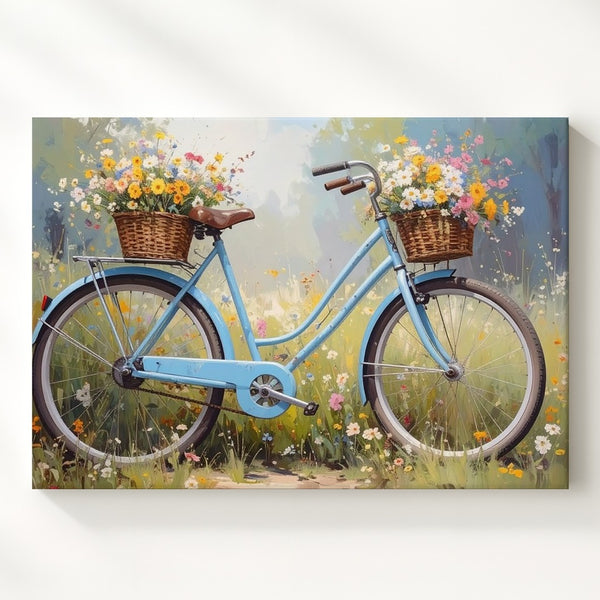 Vintage Bicycle in Bloom Canvas – Whimsical Spring Meadow Wall Art - Gifitto