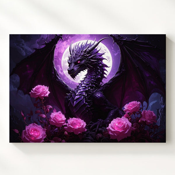 Midnight Rose Dragon Canvas – Gothic Fantasy Moonlit Wall Art - Gifitto