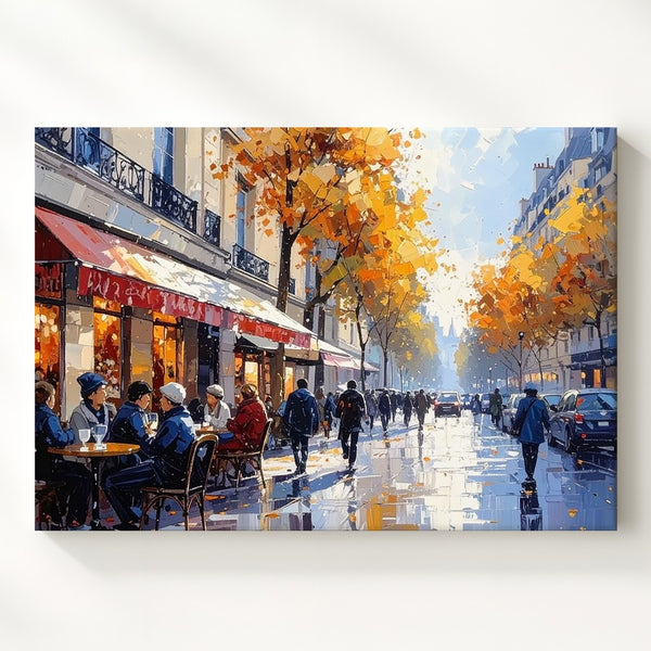 Autumn in Paris Canvas – Eiffel Tower & Café Street Scene Wall Art - Gifitto