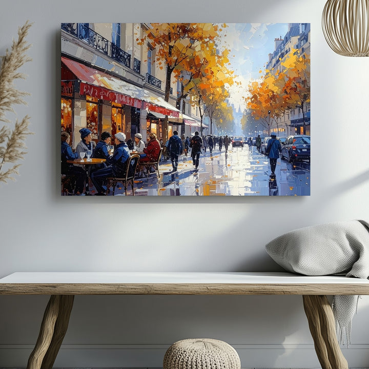 Autumn in Paris Canvas – Eiffel Tower & Café Street Scene Wall Art - Gifitto