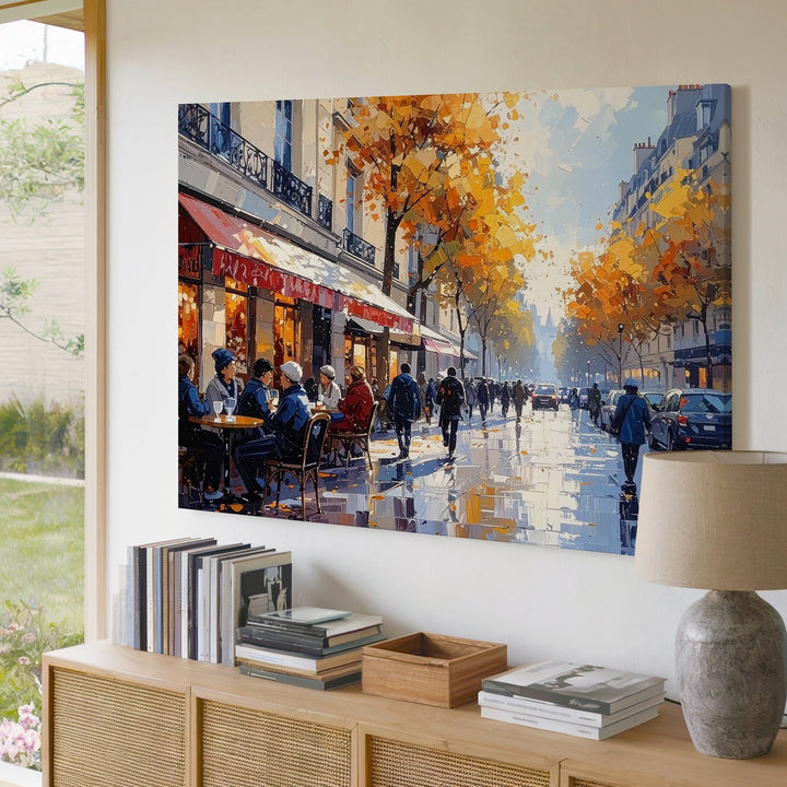 Autumn in Paris Canvas – Eiffel Tower & Café Street Scene Wall Art - Gifitto