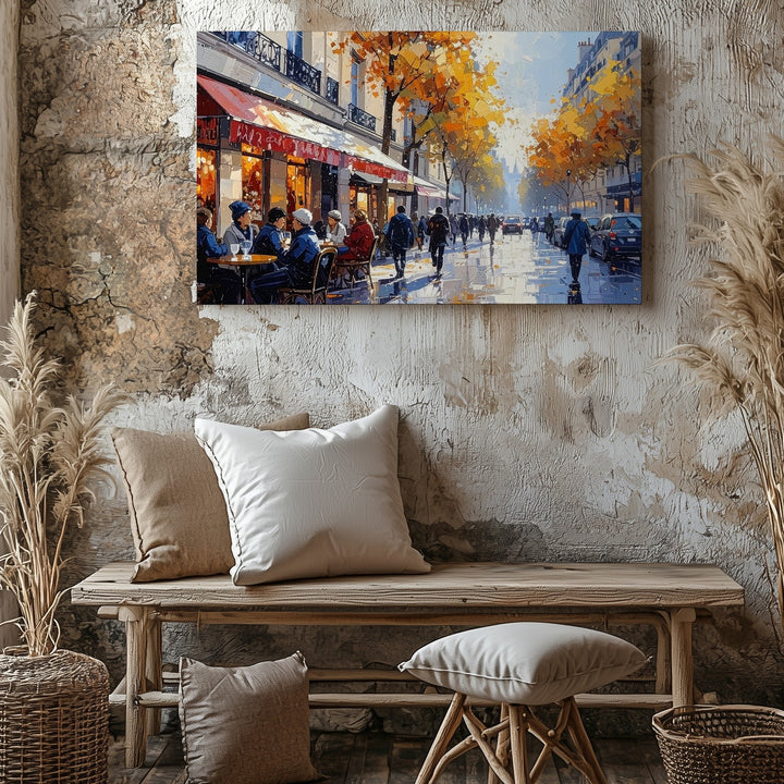Autumn in Paris Canvas – Eiffel Tower & Café Street Scene Wall Art - Gifitto