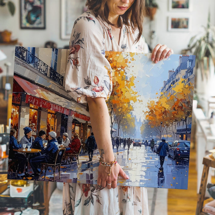 Autumn in Paris Canvas – Eiffel Tower & Café Street Scene Wall Art - Gifitto