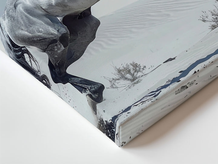 Desert Leap Canvas – Grey Horse in Surreal White Dunes - Gifitto