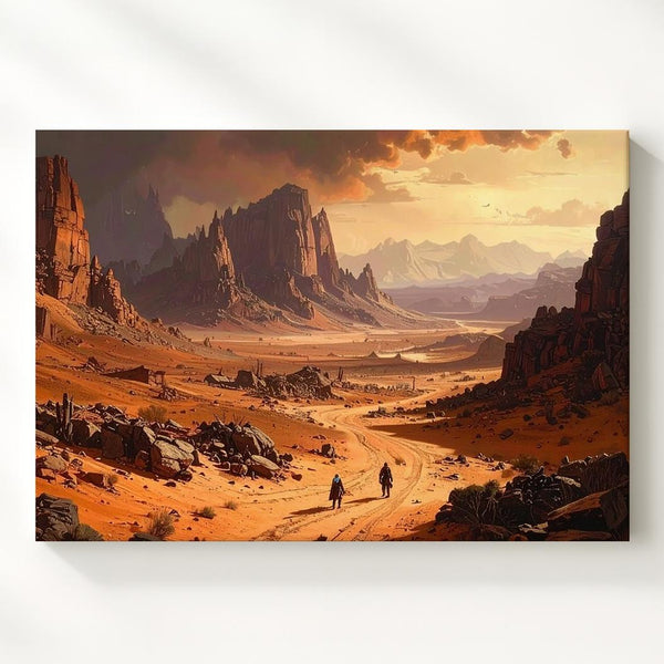 Alien Desert Canvas – Vast Landscape with Jagged Mountains - Gifitto