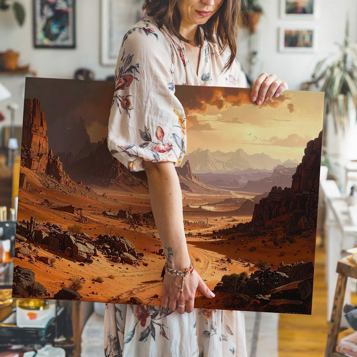 Alien Desert Canvas – Vast Landscape with Jagged Mountains - Gifitto