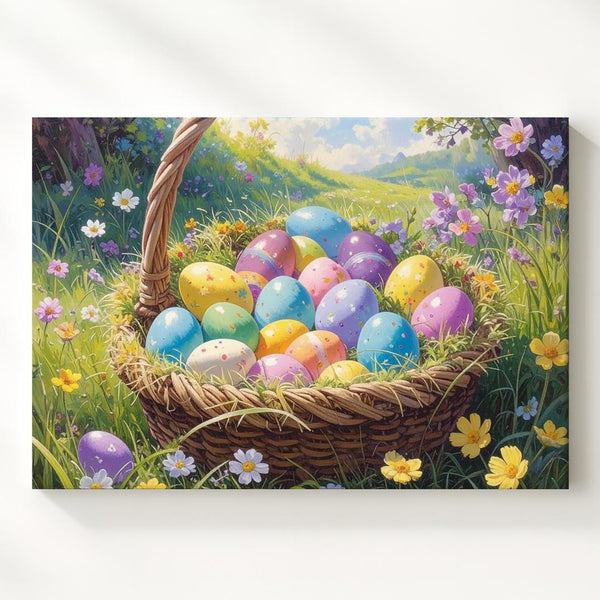 Pastel Easter Egg Basket Canvas – Vibrant Spring Wall Art - Gifitto