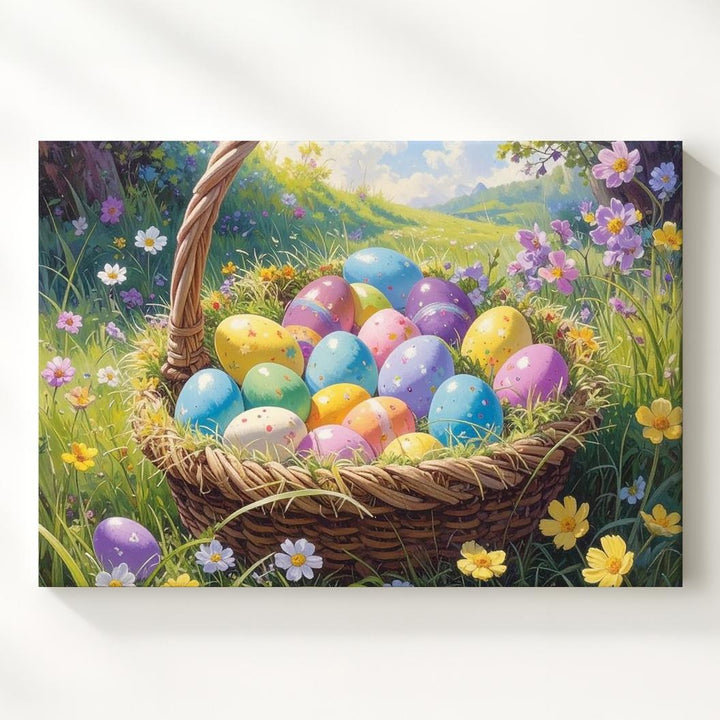Pastel Easter Egg Basket Canvas – Vibrant Spring Wall Art - Gifitto