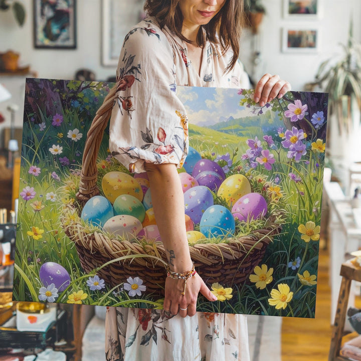 Pastel Easter Egg Basket Canvas – Vibrant Spring Wall Art - Gifitto