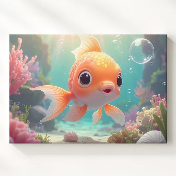 Whimsical Goldfish Canvas – Cute Cartoon Underwater Fantasy Scene