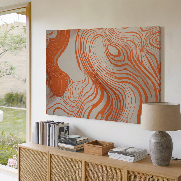Organic Flow Abstract Canvas – Minimalist Orange Line Art - Gifitto