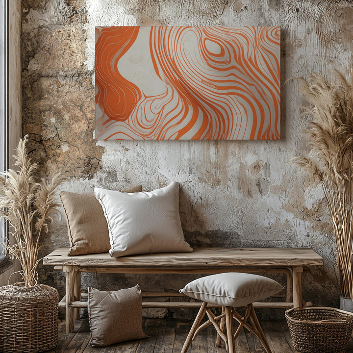 Organic Flow Abstract Canvas – Minimalist Orange Line Art - Gifitto