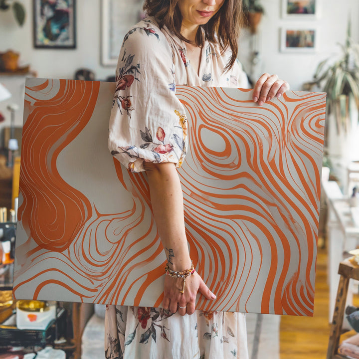 Organic Flow Abstract Canvas – Minimalist Orange Line Art - Gifitto