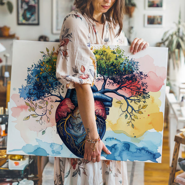Anatomical Heart Tree Canvas – Surreal Growth & Life Wall Art - Gifitto