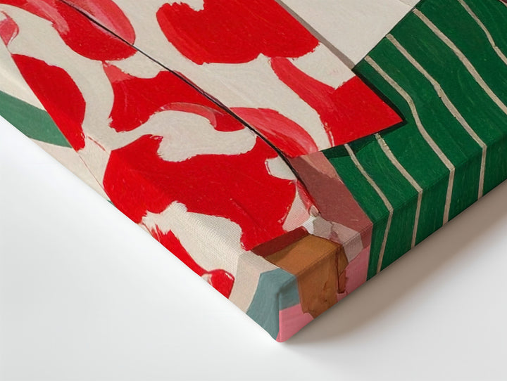 Bold Fashion Figure Canvas – Minimalist Red Jacket & Green Skirt Art - Gifitto