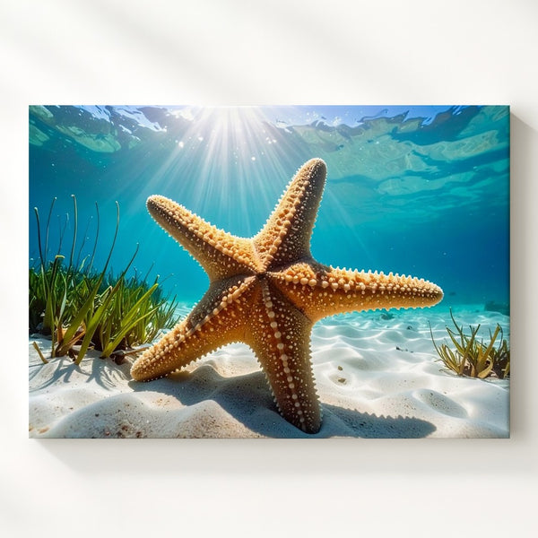Sunlit Starfish Canvas – Bright Underwater Coastal Photography