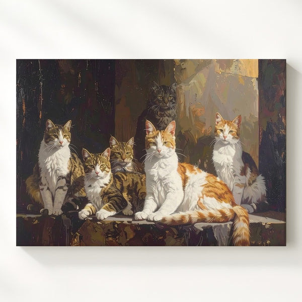 Classical Feline Group Portrait Canvas – Dramatic Cat Painting - Gifitto