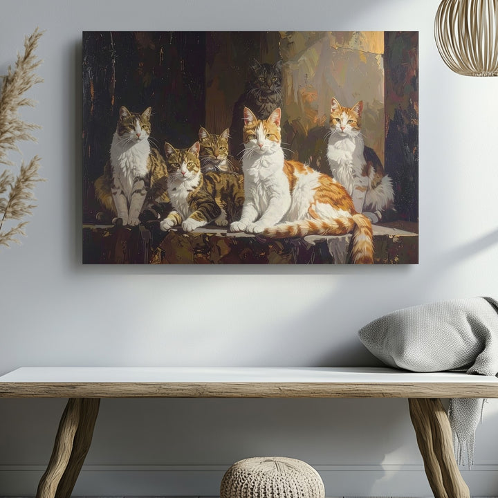 Classical Feline Group Portrait Canvas – Dramatic Cat Painting - Gifitto