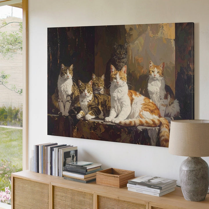 Classical Feline Group Portrait Canvas – Dramatic Cat Painting - Gifitto