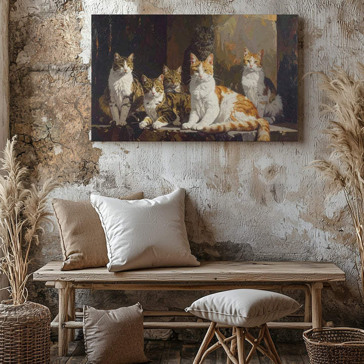 Classical Feline Group Portrait Canvas – Dramatic Cat Painting - Gifitto