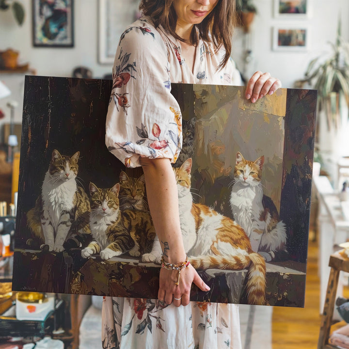 Classical Feline Group Portrait Canvas – Dramatic Cat Painting - Gifitto