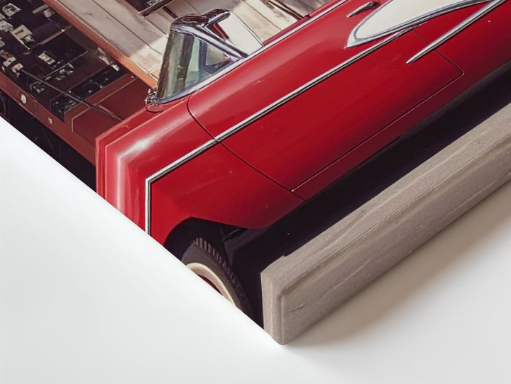 Vintage Red & White Convertible Canvas – Classic Route 66 Gas Station Scene - Gifitto