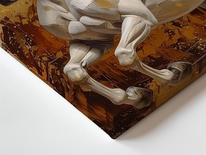 Dynamic White Horse Canvas – Abstract Motion with Gold and Brown Textures - Gifitto