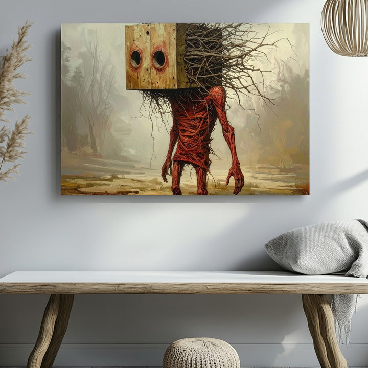 Branch-Headed Figure Canvas – Surreal Dark Fantasy Body Horror Wall Art - Gifitto