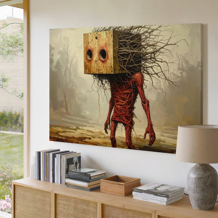 Branch-Headed Figure Canvas – Surreal Dark Fantasy Body Horror Wall Art - Gifitto