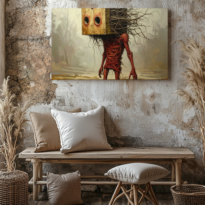 Branch-Headed Figure Canvas – Surreal Dark Fantasy Body Horror Wall Art - Gifitto
