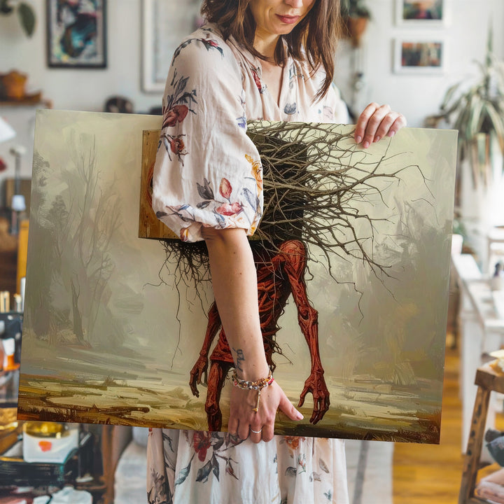 Branch-Headed Figure Canvas – Surreal Dark Fantasy Body Horror Wall Art - Gifitto