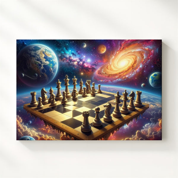 Cosmic Chessboard Canvas – Galactic Battle of Universal Forces Wall Art - Gifitto