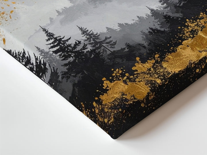 Golden Forest Canvas – Abstract Landscape with Black Trees and Metallic Gold Foliage - Gifitto