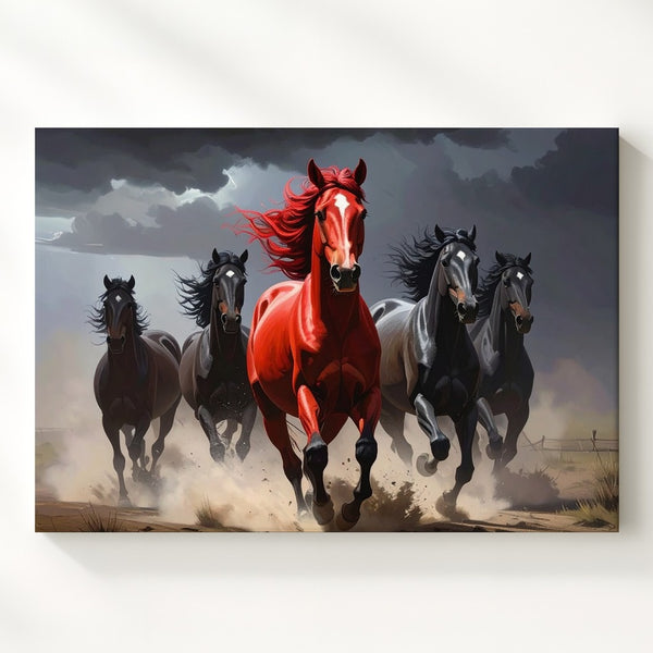 Cinematic Galloping Horses Canvas – Dramatic Red Horse in Mist - Gifitto