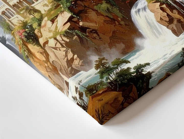 Elven Castle in Mist Canvas – Majestic Fantasy Waterfall Landscape Wall Art - Gifitto